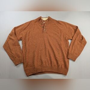 Gran Sasso Orange Merino Wool Cashmere Blend Henley Button Polo Sweater Size 54